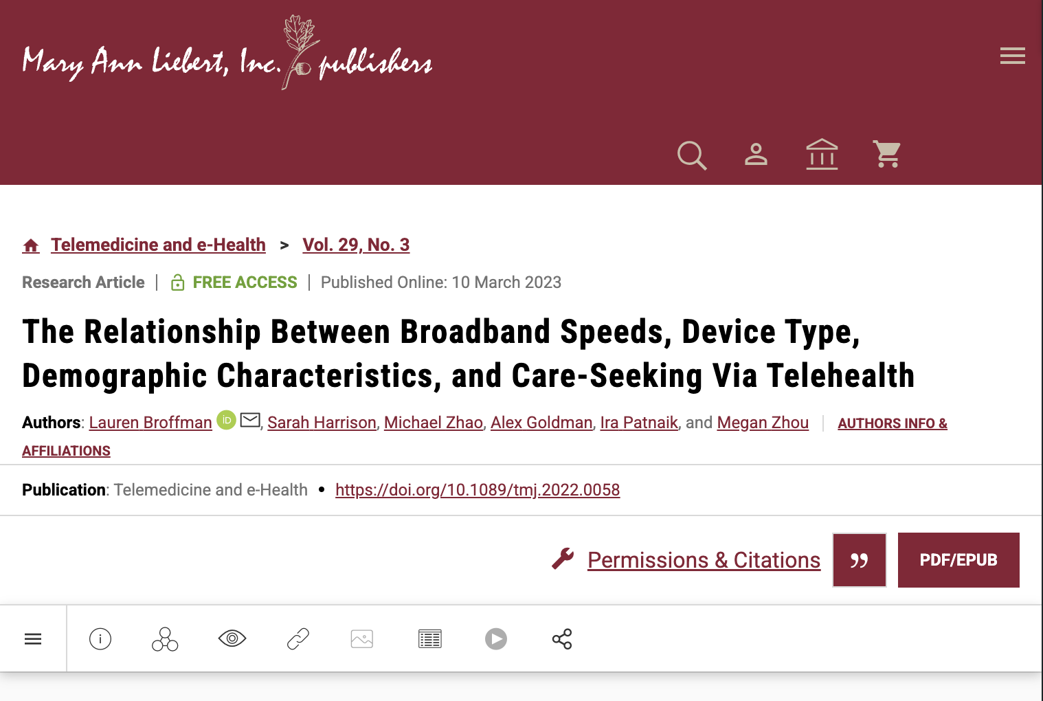 The Relationship Between Broadband Speeds, Device Type, Demographic Characteristics, and Care-Seeking Via Telehealth